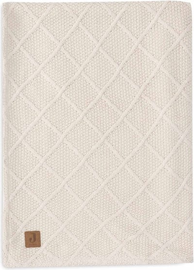 Jollein - Deken Ledikant 100x150cm - Dekentje Baby - Check Knit Oatmeal/Teddy Fleece
