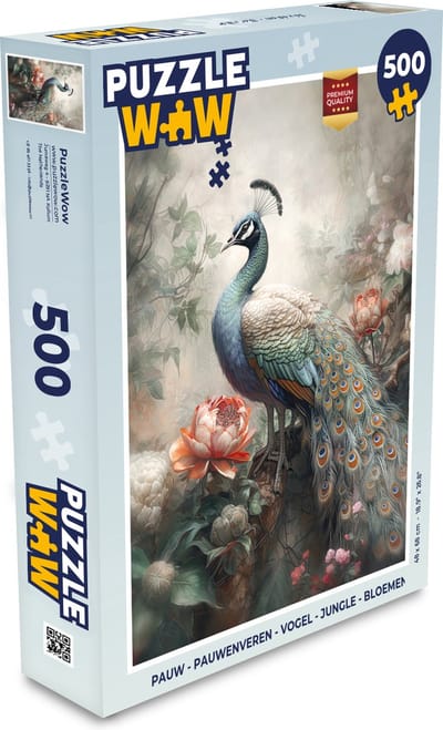 Puzzel Pauw - Pauwenveren - Vogel - Jungle - Bloemen - Legpuzzel - Puzzel 500 stukjes