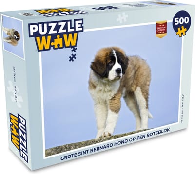 Puzzel Grote Sint Bernard hond op een rotsblok - Legpuzzel - Puzzel 500 stukjes