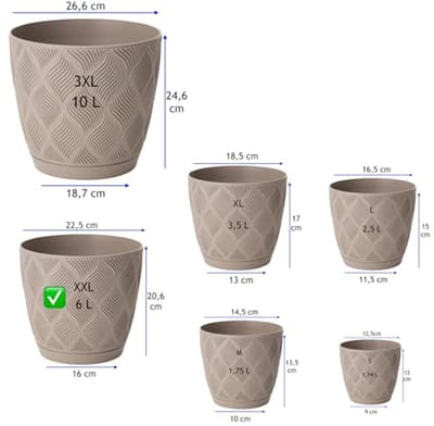 Gerecyclede Bloempot met Onderzetter - XXL (23 cm) Taupe