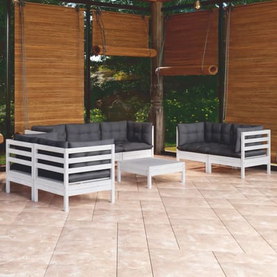 vidaXL - 8-delige - Loungeset - met - kussens - massief - grenenhout