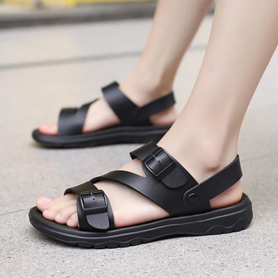 Eenvoudige Herensandalen PU Leer Effen Kleur Heren Zomerschoenen Comfortabele Casual Open Teen Sandalen Zachte Strand Schoenen Herensandaal 42 gray