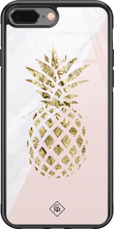 Casimoda® hoesje - Geschikt voor iPhone 8 Plus - Ananas - Luxe Hard Case Zwart - Backcover telefoonhoesje - Roze