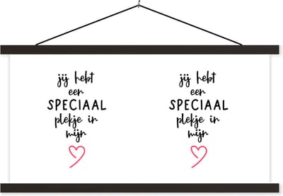 Posterhanger incl. Poster 60x30 cm - Schoolplaat - Quotes - Spreuken - Jij hebt een speciaal plekje in mijn hart - Liefde - Textielposter - Zwarte latten
