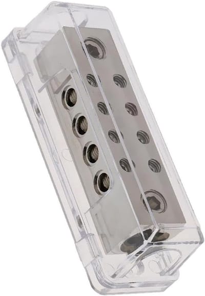 Stroomverdeler Blok - Zekeringhouder Verdeelblok - Audio Installaties - 2 Ingangen 8 Uitgangen - 9x9x9 cm - Transparant