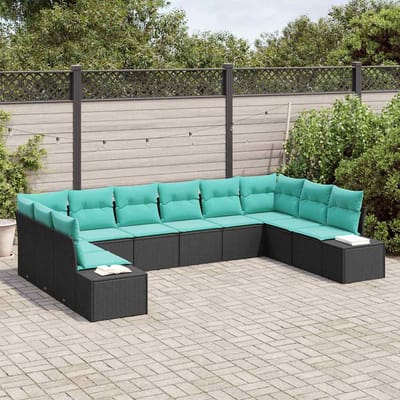 vidaXL - Tuinbank - Set - 10 - st - 9-Aantal - zitplaatsen - Zwart - en - Turkoois