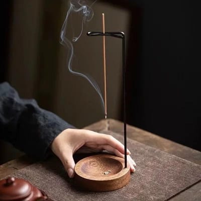 Wierookbrander Ondersteboven Wierookbrander Wierookstokhouder Houten Ronde Wierookbak Ornament Slaapkamer Huis Yoga Decoratie black