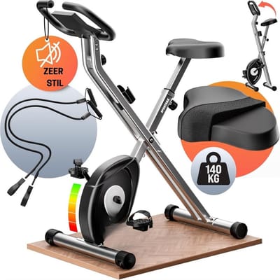 Hometrainer Fiets - Fitness Fiets met 10 Weerstandniveaus - Multifunctionele Hometrainer met LCD Scherm - Inclusief 2 Fietsbanden - 7 Zitstanden - Opvouwbaar