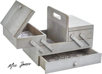 Mrs. Jones Medium houten cantilever naaidoos - Grijs papieren voeringen - Naaidoos online bestellen .