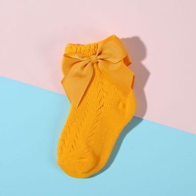 Lawadka Été Maille Chaussettes pour Bébé Fille Nouveau-né Mode Nœud Chaussettes Fines pour Filles Vêtements pour Bébés Accessoires Couleur Blanc Rouge 0-5 Ans 0-18Month(S) white