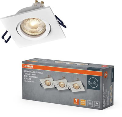 OSRAM Spot Set LED inbouwspot vierkant flexibel wit, 4,5W 2700K warm wit, aluminium, klikmontage, set van 3