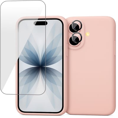Hoesje geschikt voor iPhone 17 - Screenprotector Glas & Camera Protector - Mat Back Case Roze