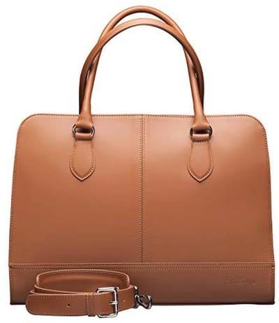 Ladies Laptop Bag – 15.6" Modern Briefcase, Crocodile Print Leather, Dutch Design, Made in Italy, with Trolley Strap, Brown, M