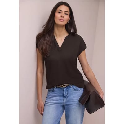 Shirt met gespleten hals in gebreide look