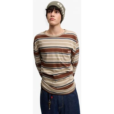 Superdry Bench Oversized Gestreept Shirt met Lange Mouwen Beige Grootte: S