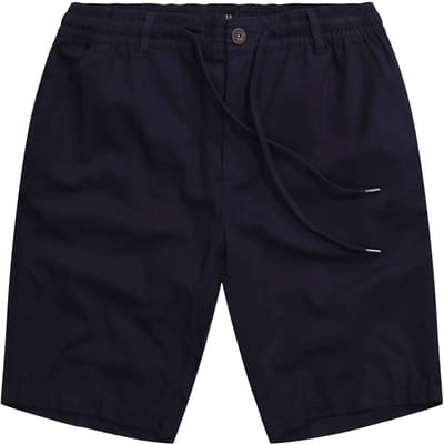 JP 1880 - Heren - Bermuda linnenlook casual pasvorm elastische band - Mat nachtblauw - Maat 5XL