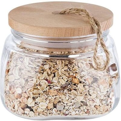 GGM Gastro (6 Stück) Vorratsglas - WOODY - 1 Liter - inkl. aromadichtem Holzdeckel