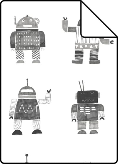 Proefstaal ESTAhome behang getekende vintage speelgoed robots zwart en wit - 26.5 x 21 cm - 138939-S