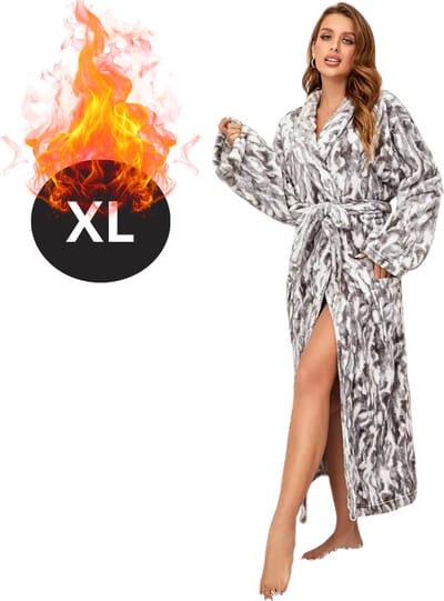 Bovista Badjas Dames - Fleece - Katoen - Badstof - Sauna - Hamam - Wafel - Bathrobe - Duster - Ochtendjas - Spa - Kimono - Wit Zwart XL