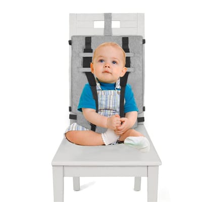 Draagbaar kinderzitje - Verstelbaar babyreisharnas - Opvouwbaar kinderzitje - Geweldig voor vakanties, uit eten gaan, familie-uitjes - Past op de meeste stoelen - Grijs