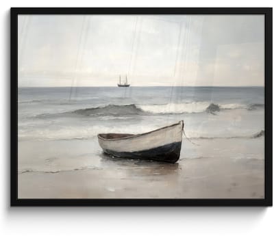 Poster in lijst - Fotolijst 70x50 cm - Posters - Roeiboot - Zee - Horizon - Posterlijst zwart - Decoratie - Wanddecoratie woonkamer - Muurdecoratie slaapkamer
