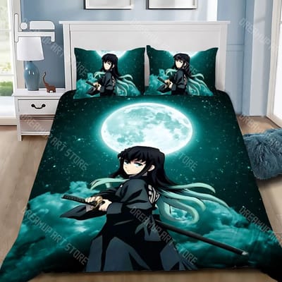 Demon Slayer Muichiro tokito Dekbedovertrek Kussensloop Beddengoedset Volwassene Jongen Meisje Slaapkamer Decoratie Kinderen Cadeau Eenpersoonsmaat AU Queen 210x210cm