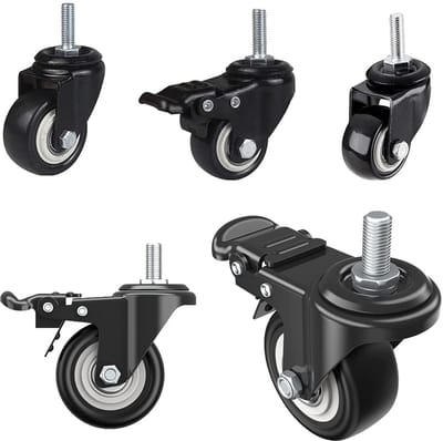 4x Zwenkwielen met Rem en Zonder Rem - 50mm PU Wielen M8 Schroefdraad - Geruisloos Meubels en Apparatuur