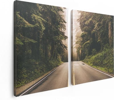Artaza Canvas Schilderij Tweeluik Highway In Californië Omring Met Bos - 120x80 cm - Wanddecoratie Woonkamer - Schilderijen - Muurdecoratie