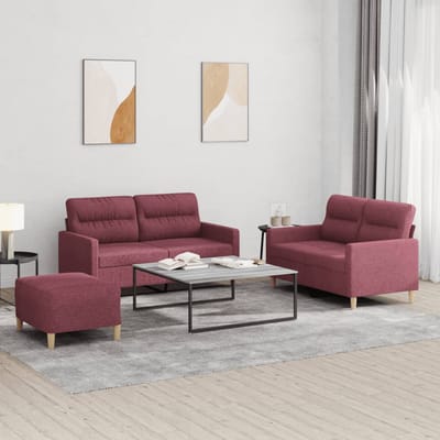 vidaXL - 3-delige - Loungeset - met - kussens - stof - wijnrood
