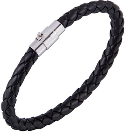 Gevlochten Leren Armband met Stalen Sluiting - Zwart - Armbanden Heren Dames - Papa Cadeau Voor Mannen - Vaderdag