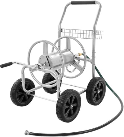 Solayne Slanghaspelwagen - Slangenwagen - Tuinwaterslangwagen - Mobiele gereedschapskar met 4 wielen - Tuin/Gazon - Met opbergmand