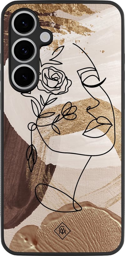 Casimoda® hoesje - Geschikt voor Samsung Galaxy S24 FE - Abstract Gezicht Bruin - Zwart TPU Backcover - Geometrisch patroon - Bruin/beige