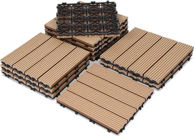 22 stuks WPC-terrastegels met drainage en kliksysteem voor tuin- en balkonvloeren 30x30cm teak