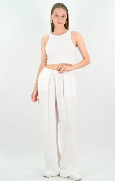 YesMooi - Linnenblend Wide-Leg Oversized Broek - Gebroken wit - S (36)