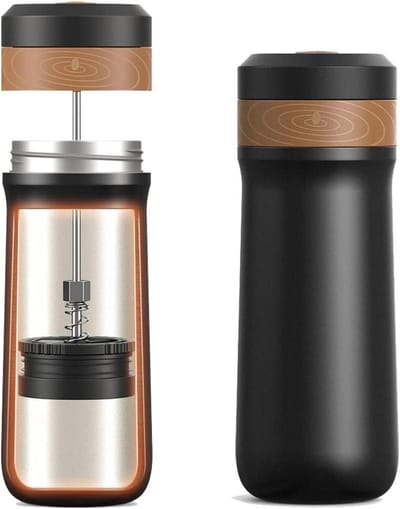 RECAFIMIL Draagbare French Press Koffiezetapparaat Reis Franse Koffiezetapparaat Roestvrij Staal Koffiemok 355 ml Ideaal voor Kamperen en Reizen
