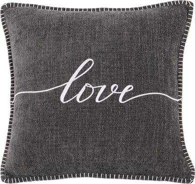TISECO HOME STUDIO - Kussen (gevuld) DAMIAN - Geborduurde LOVE tekst - Vierkant - 45x45 cm - Donkergrijs