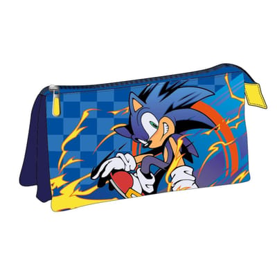 Sonic the Hedgehog Etui met 3 Vakken – Blauw School Etui voor Jongens