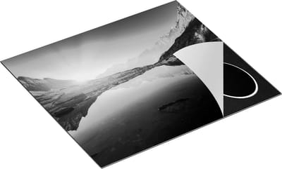 Chefcare Inductie Beschermer Bergen Landschap met Zonsopgang - Zwart Wit - 60x50 cm - Afdekplaat Inductie - Kookplaat Beschermer - Inductie Mat