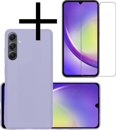 Hoesje - Met Screenprotector - Geschikt voor Samsung Galaxy A34 - Sterk & Shockproof - Back Cover - Siliconen Case - Telefoon Hoes - Lila
