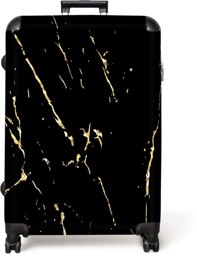 NoBoringSuitcases.com® - Koffer groot - Reiskoffer lichtgewicht - Marmer - Zwart - Goud - Luxe - Marmerlook - Rolkoffer met 4 wielen - Grote trolley XL - 98 liter bagage