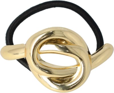 Haarsoires Haarelastiek – Cuff 6cm – Knoop Ornament – Metaalaccent – Zwart Goud - Stijlvol & Trendy Haaraccessoire