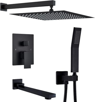 Inbouwdouchesysteem met vierkante douchekop 12 inch ABS-kunststof Handdouche met 360 graden draaibare baduitloop Doucheset voor badkamer