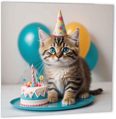 Schattige Verjaardagskaart met Kitten - Luxe Wenskaart Vierkant