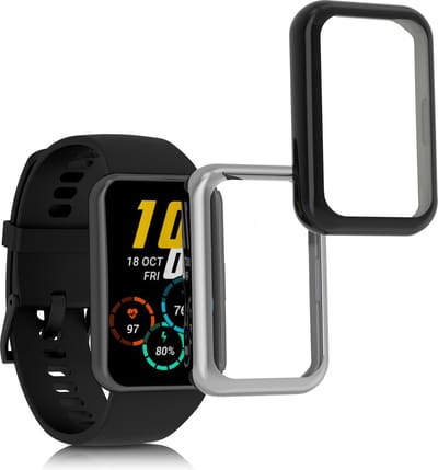 kwmobile 2x smartwatch hoes geschikt voor Huawei Watch Fit 2 hoesje - Siliconen sporthorloge cover - Activity tracker case in zwart / zilver