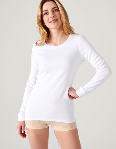 Damart - Thermolactyl T-shirt met lange mouwen, geborstelde fleece - Dames - Wit - M