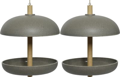 Decoris vogel voedersilo - 2x - bamboe hout - antraciet grijs - 21 x 25 cm