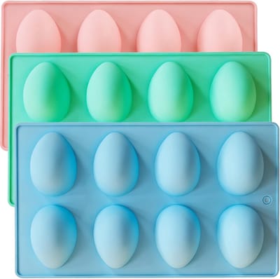 Bakbenodigdheden - Set van 3 - Paaseivorm met 8 holtes - 3D - Siliconen paaseivorm - 8 gaten - Eivormig - Antiaanbak bakvorm - DIY - Geschikt voor paaschocoladetaarten, desserts, muffins, mousses, gebak, handgemaakte zeep en kleurpotloden