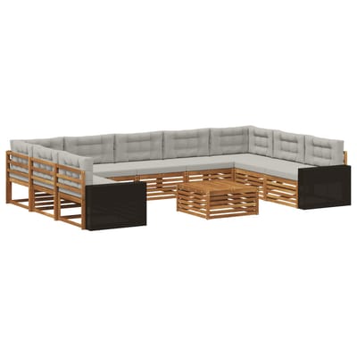 vidaXL - Buiten - bank - set - 10 - st - Naturel - en - lichtgrijs - Massief - Acacia - Hout