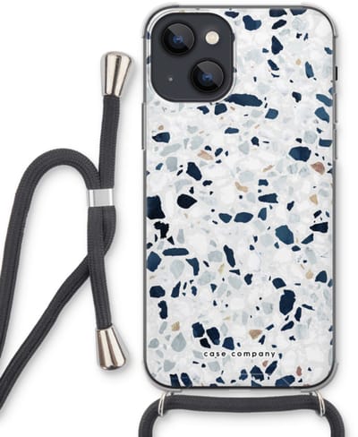 Case Company® - Hoesje met koord geschikt voor iPhone 13 mini hoesje met Koord - Terrazzo N°1 - Telefoonhoesje met Zwart Koord - Bescherming aan alle Kanten en Over de Schermrand