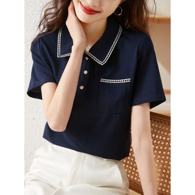 Dames Poloshirt Korte Mouw Zomer Nieuw Grote Maat Revers Casual Mode Dun T-shirt Top XL